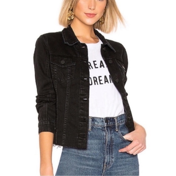 Blank NYC Jackets & Blazers - Blank NYC ‘Ghosted’ Black Denim Jacket Raw Hem Button Front Trucker Jacket XS